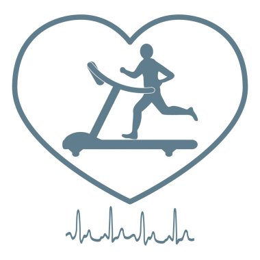 İnsanın kalbinde bir koşu bandı üzerinde koşu stilize simgesi