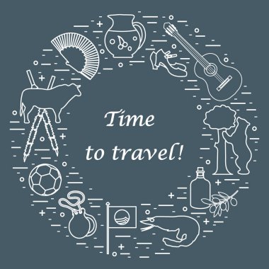 Vektör illüstrasyon düzenlenen İspanya çeşitli semboller ile bir 