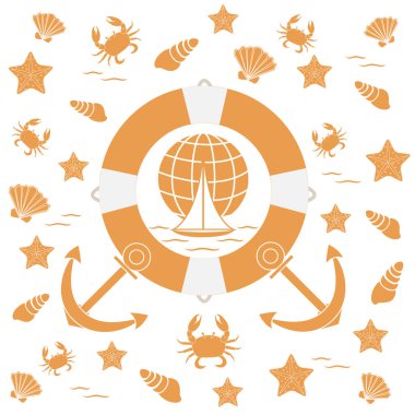 Deniz konulu güzel resim: can simidi, çapa, tekne, 