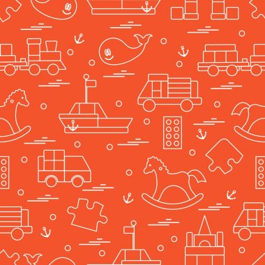 Vektör çizim çocuklar oyuncak nesneleri: tren, puzzle, tasarımcı, 