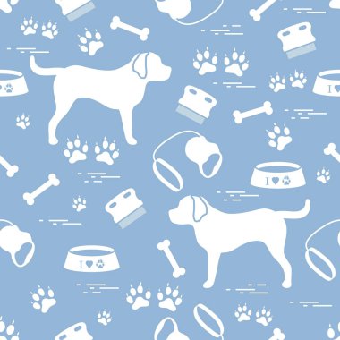 Köpek siluet, kase, izleri, kemik, b ile şirin seamless modeli