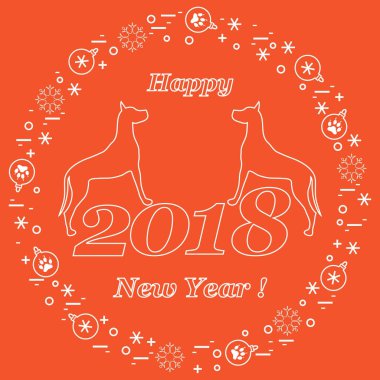 Sevimli vektör çizim iki köpek ve yazıt mutlu yeni y