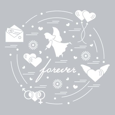 Sevimli vektör çizim farklı aşk sembolleri ile: Kalpler, ai