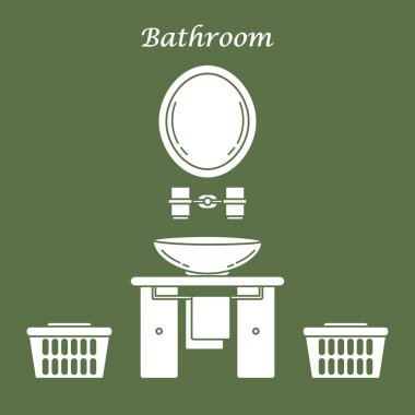 Çeşitli banyo elemanları ile sevimli vektör çizim: ayna,