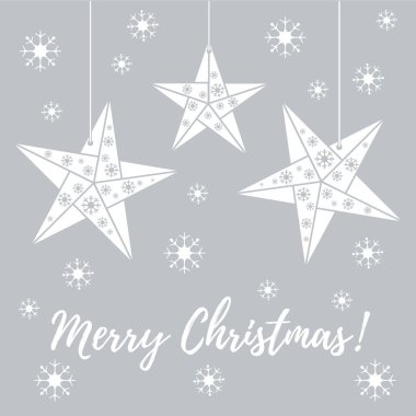 Vektör çizim kar taneleri ve üç yıldız origami ile kat
