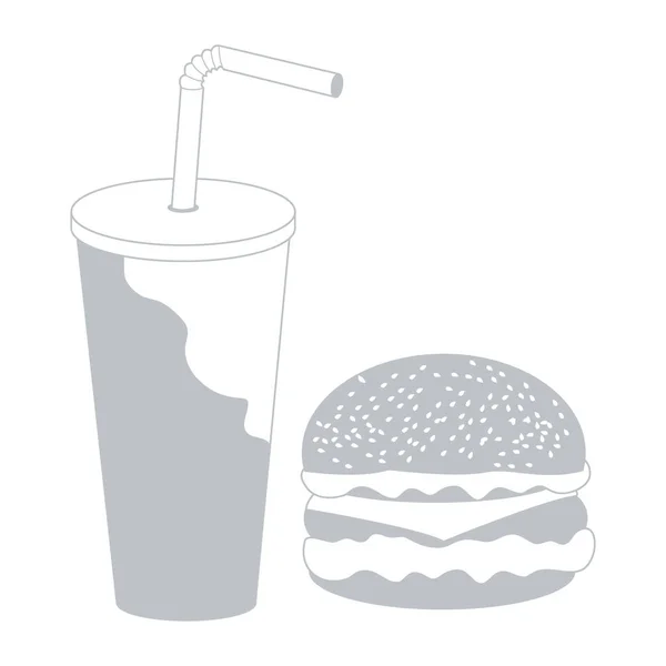 Ícone estilizado de um hambúrguer e um copo e palha com um coquetel — Vetor de Stock