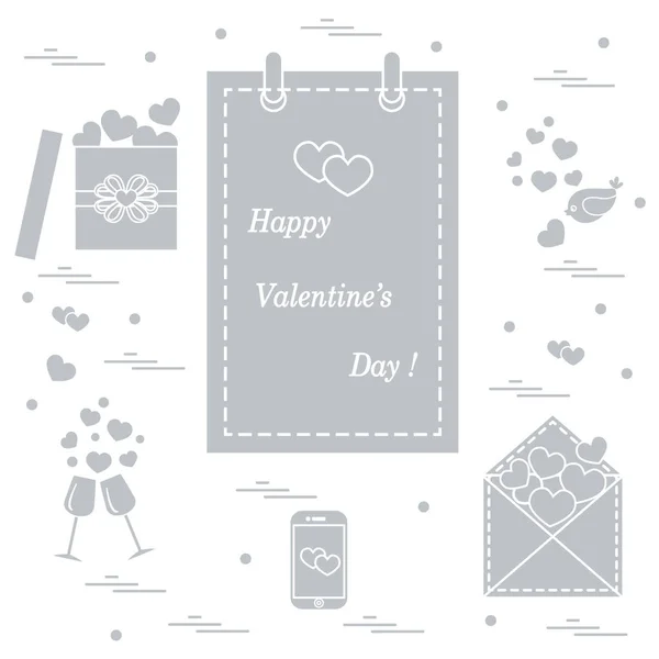 Lindo vector de ilustración: calendario con el Día de San Valentín, regalos — Vector de stock