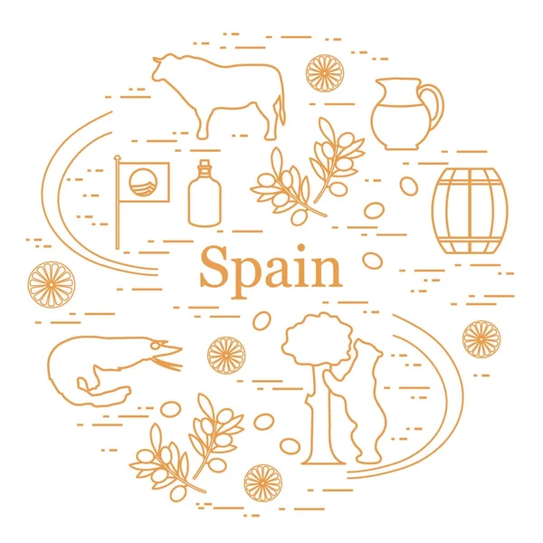 Ilustração vetorial com vários símbolos da Espanha dispostos em um — Vetor de Stock