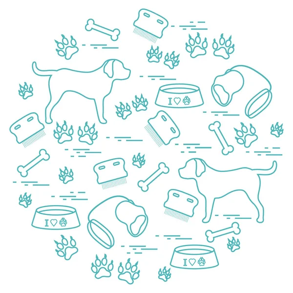 Lindos productos de ilustración vectorial para el cuidado de perros dispuestos en un ci — Vector de stock