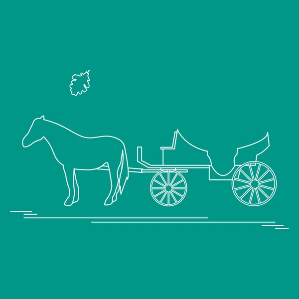 Ilustración vectorial con carro tirado por caballos y hoja de roble. Trav. — Vector de stock