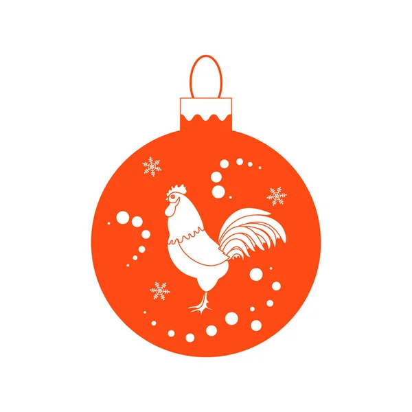 Słodkie zdjęcie z kolor Boże Narodzenie ball z koguta i snowfal — Wektor stockowy