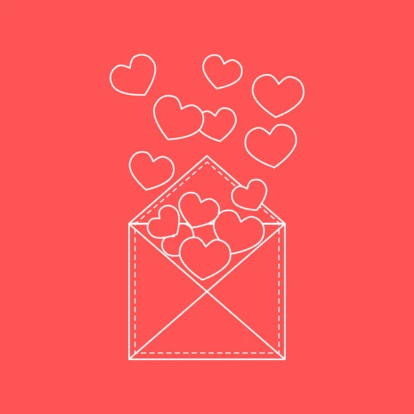 Ilustração vetorial bonito de envelope postal com corações . — Vetor de Stock