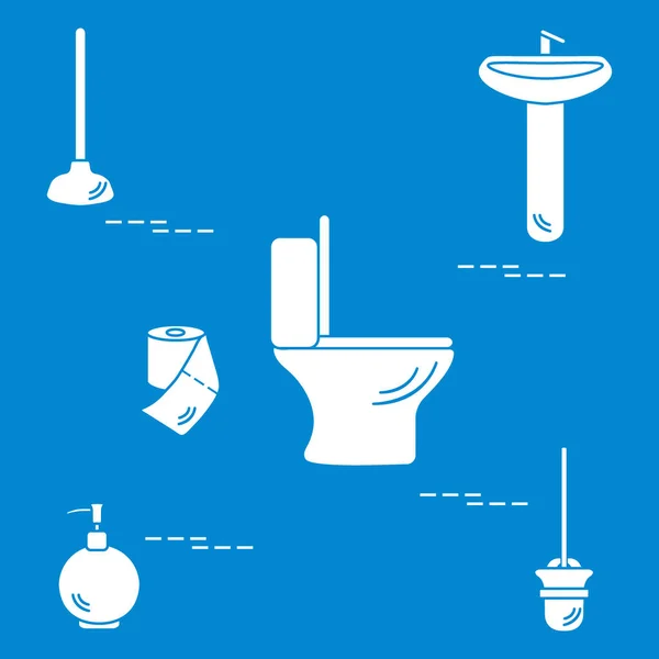 Vektorillustration mit Toilettenschüssel, Waschbecken, Toilettenpapier, s — Stockvektor