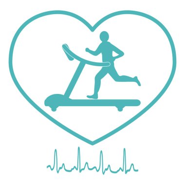 İnsanın kalbinde bir koşu bandı üzerinde koşu stilize simgesi