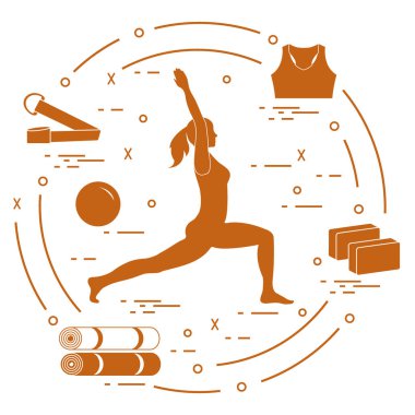 Silhouette kadın yoga poz ve yoga için hava ile şişirilen balonlar. Sakin ol 