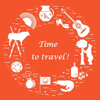 Vektör illüstrasyon düzenlenen İspanya çeşitli semboller ile bir 