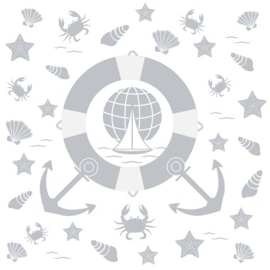 Deniz konulu güzel resim: can simidi, çapa, tekne, 