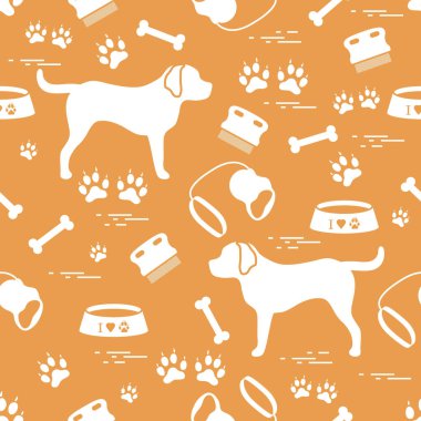 Köpek siluet, kase, izleri, kemik, b ile şirin seamless modeli