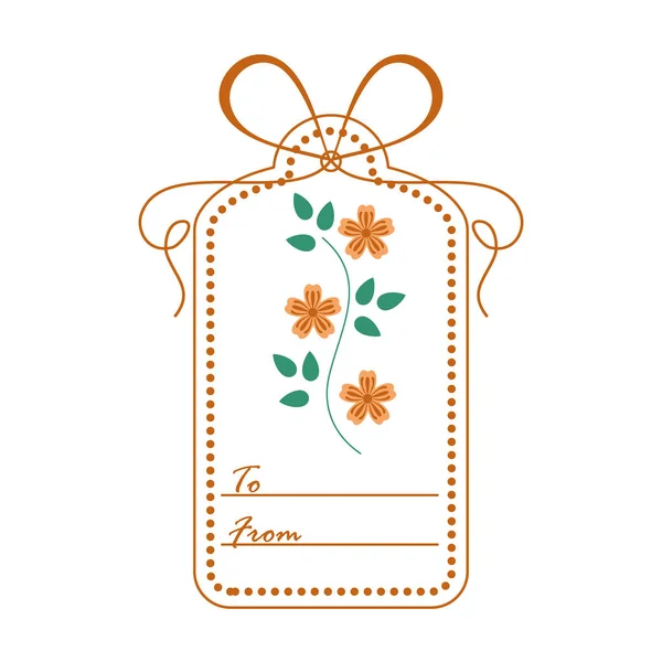 带叶子、花和丝带的礼品标签。销售和购物 — 图库矢量图片