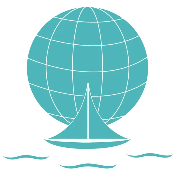 Icône stylisée d'un yacht coloré, naviguant sur les vagues sur un gl — Image vectorielle