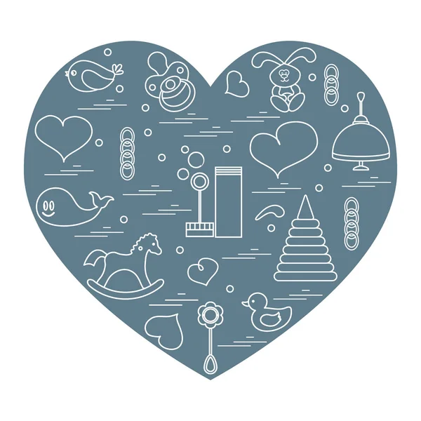 Vektör çizim çocuklar bir kalp düzenlenmiş elemanları: kuş, ne