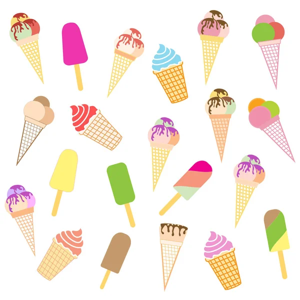 各种美味的冰淇淋的彩色图片 — 图库矢量图片