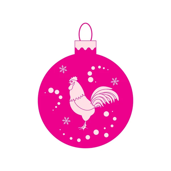 Linda imagen con bola de Navidad de color con gallo y snowfal — Vector de stock