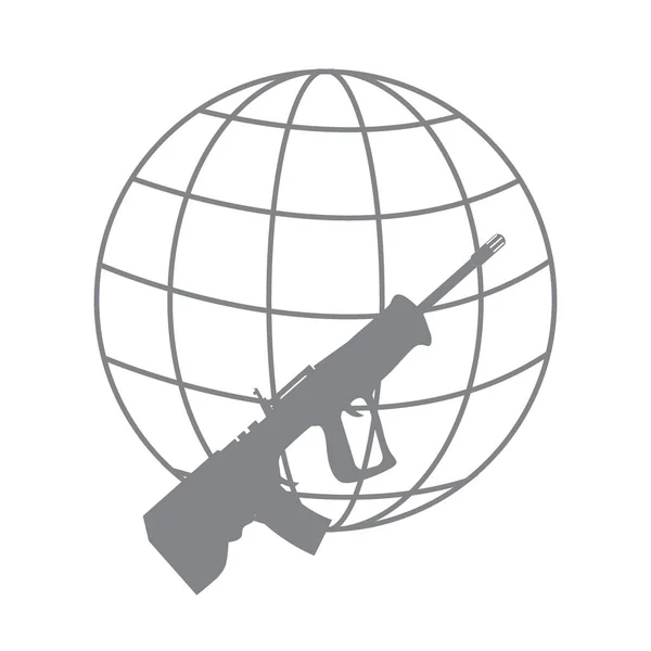 Silahlara karşı dünyayı simgeleyen resim: tüfek ve Küre — Stok Vektör