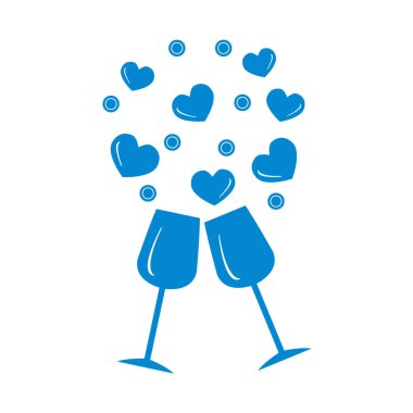 Sevimli vektör Illustration iki stemware yürekleri. C tebrik