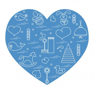 Vektör çizim çocuklar bir kalp düzenlenmiş elemanları: kuş, ne