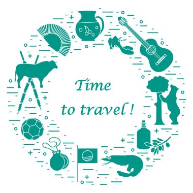 Vektör illüstrasyon düzenlenen İspanya çeşitli semboller ile bir 