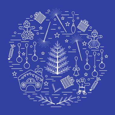 Farklı yeni yıl ve Noel simgeler vektör çizim 