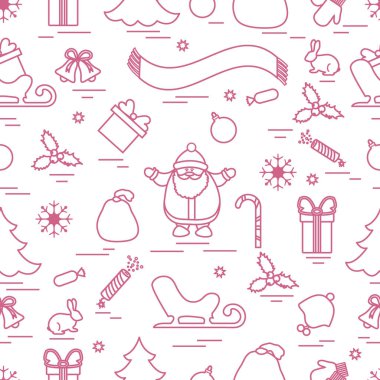 Kış çeşitli Noel elemanları ile seamless modeli: ağaç, 