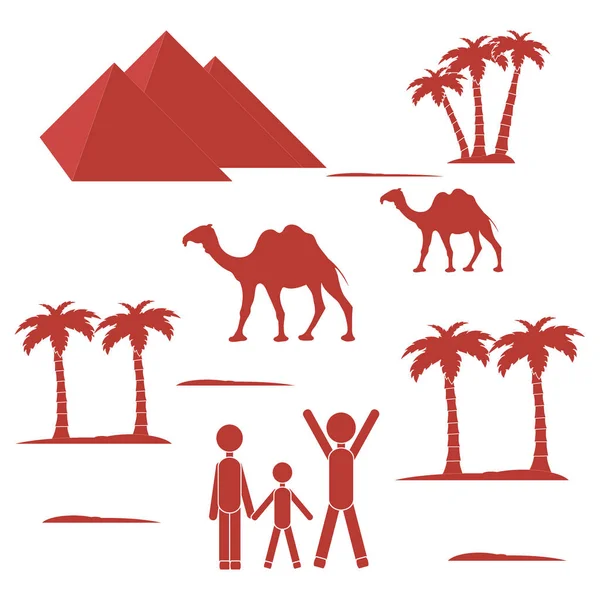 Ładne zdjęcie wyświetlone miłość do podróży: ludzie i piramid, palm t — Wektor stockowy