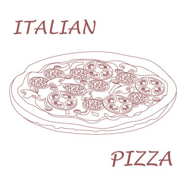 Lezzetli, lezzetli Pizza yazıtlı güzel illüstrasyon.