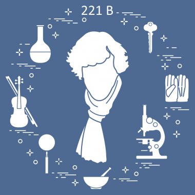 Özel Dedektif Sherlock Holmes ile çeşitli araçları ve ekipmanları