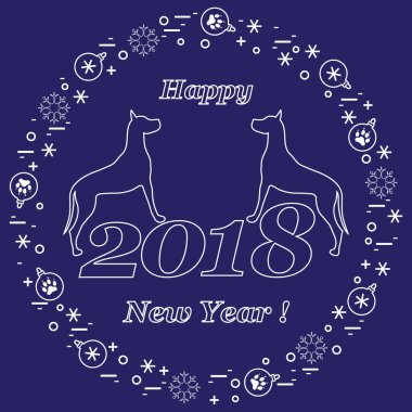 Sevimli vektör çizim iki köpek ve yazıt mutlu yeni y