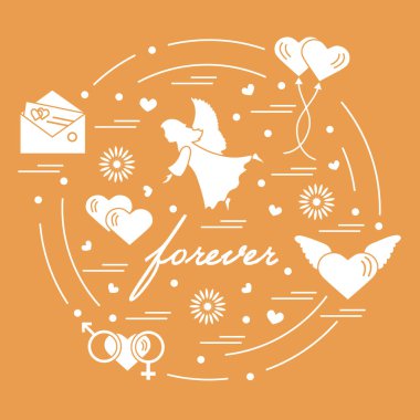 Sevimli vektör çizim farklı aşk sembolleri ile: Kalpler, ai