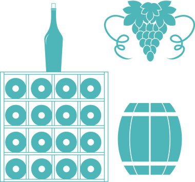 Renkli bir şarap raf, şişe şarap, demet stilize simgesi 