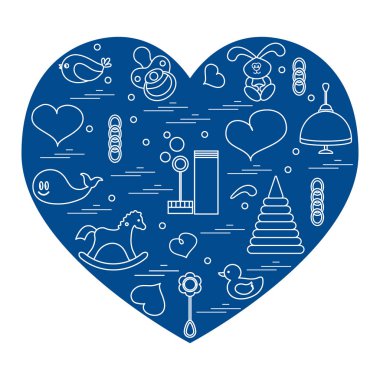 Vektör çizim çocuklar bir kalp düzenlenmiş elemanları: kuş, ne