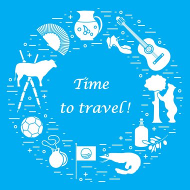 Vektör illüstrasyon düzenlenen İspanya çeşitli semboller ile bir 