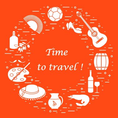 Vektör illüstrasyon düzenlenen İspanya çeşitli semboller ile bir 