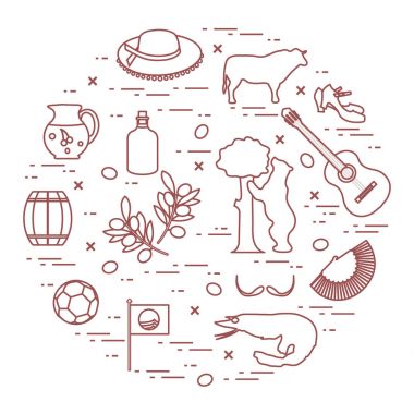 Vektör illüstrasyon düzenlenen İspanya çeşitli semboller ile bir 