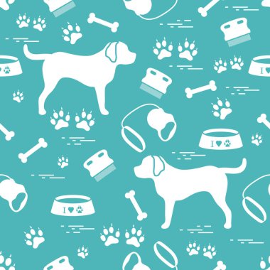 Köpek siluet, kase, izleri, kemik, b ile şirin seamless modeli