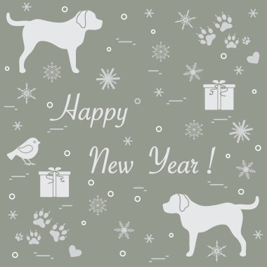 İki köpek, hediye kutuları, kuş, kalpleri sevimli vektör çizim, 