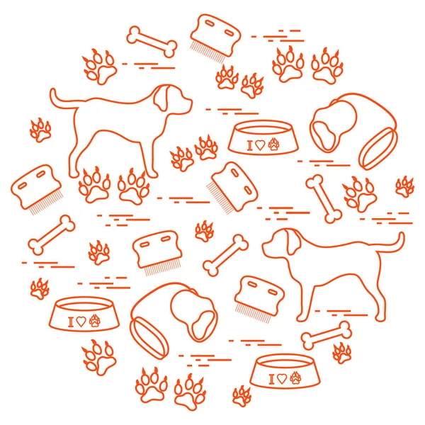 Симпатичные векторные иллюстрации товаров для ухода за собаками расположены в ci — стоковый вектор