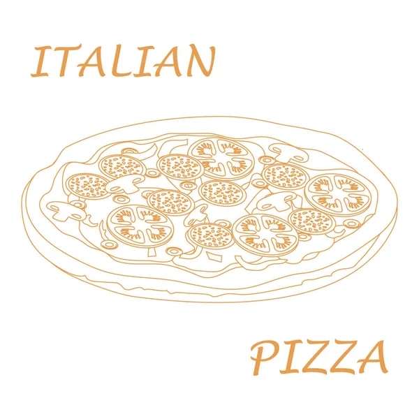 Хорошая иллюстрация вкусной, аппетитной пиццы с надписями . — стоковый вектор