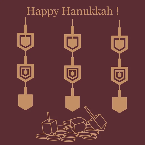 Fiesta judía Hanukkah: dreidel, sivivon, monedas y papel garla — Vector de stock