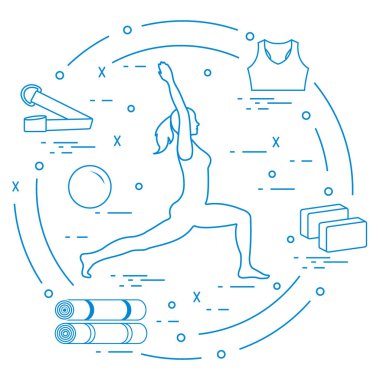 Silhouette kadın yoga poz ve yoga için hava ile şişirilen balonlar. Sakin ol 