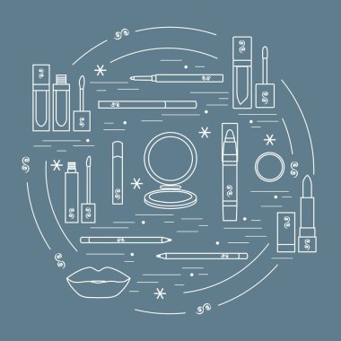 Vektör çizimi farklı dudak makyaj araçları düzenlenen bir
